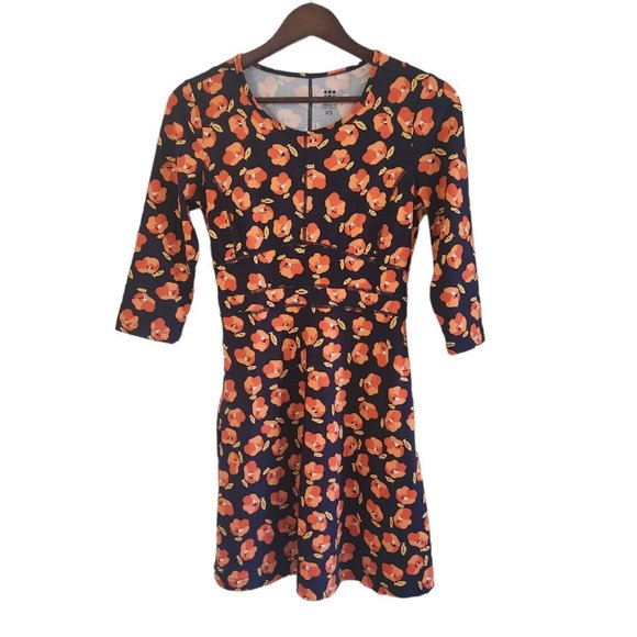 Title Nine Dresses & Skirts - Title Nine Dream 3/4 Sleeve 50s Floral Dress Navy Blue Orange Women Size XS
